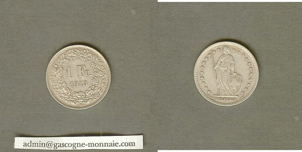 Suisse 1 franc 1943 TTB+